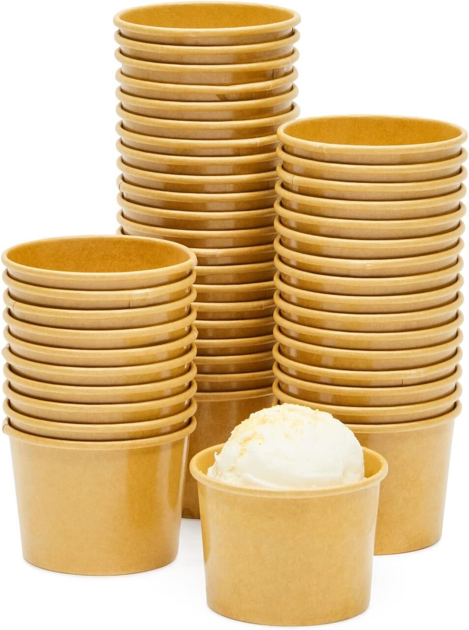 50 Pack Brown Paper Ice Cream Cups, Disposable Dessert Bowls for Sundae Bar, Frozen Yogurt (5 ounces)
